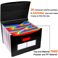 Carpeta de Archivo Expandible Tipo Acordeón Transparente Esmerilada Impermeable de PP con Impresión Personalizada en Negro, Azul y Rosa, con Bolsillos Arcoíris