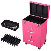 Valise de Maquillage Professionnelle à Roulettes Grande Taille, Trolley de Voyage en PVC pour Cosmétiques, Organisateur de Vernis à Ongles à 4 Roues Verrouillables