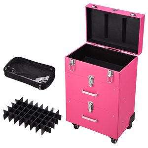 Valise de Maquillage Professionnelle à Roulettes Grande Taille, Trolley de Voyage en PVC pour Cosmétiques, Organisateur de Vernis à Ongles à 4 Roues Verrouillables - Product Image 2