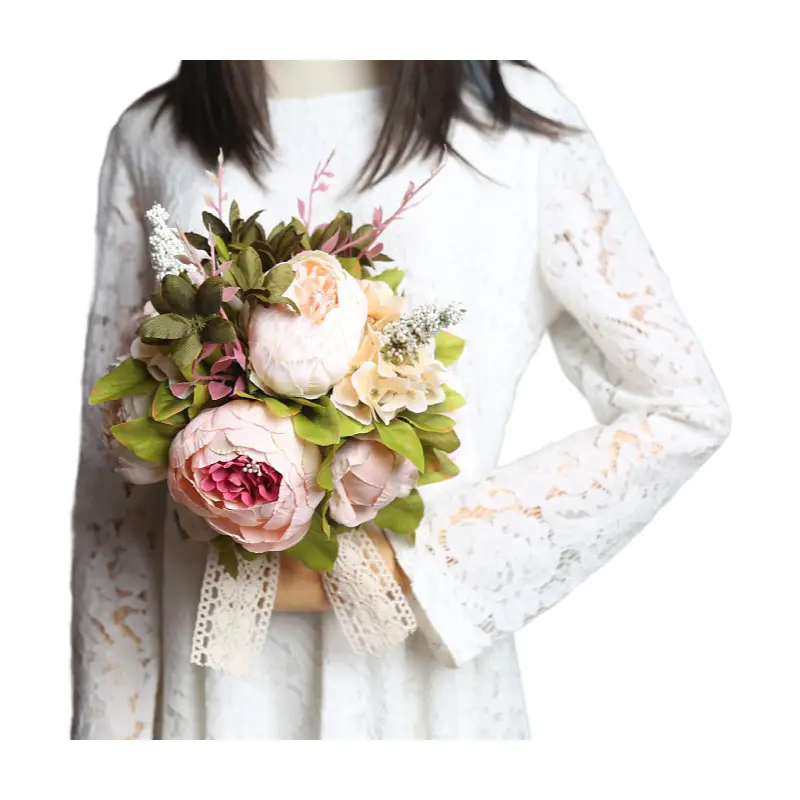 HIPIE Champagne crème fleurs artificielles soie pivoine Bouquet fleurs décor pour maison jardin fête de mariage