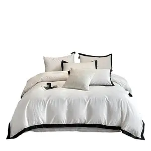 Longue agrafe coton roi reine double taille personnalisée bienvenue 100% coton élégant solide Design ensembles <span class=keywords><strong>de</strong></span> lit 4 pièces/ensemble ensemble <span class=keywords><strong>de</strong></span> lit - Product Image 1