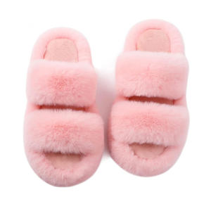 Soffici pantofole da donna in pelliccia sintetica comode <span class=keywords><strong>ciabatte</strong></span> a punta aperta a due fasce <span class=keywords><strong>con</strong></span> fodera in pile Sole pantofole sfocate <span class=keywords><strong>con</strong></span> plateau - Product Image 2