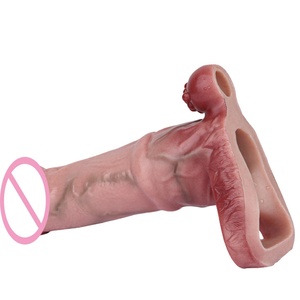 FAAK 7 Inches Penis Sleeve Penis Extender Cover Realistic Hollow Horse <b>Dildo</b> Reusable Condom Cock Enlargement Delay Ejaculation - Product Image 1