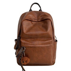 Unisex Leather <b>Backpack</b> 14 In Solid Color Stitching Design For College Students Leisure Travel Fall 2024 - Product Image 5