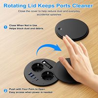 Prise de bureau ronde EU 7-en-1 avec câble USB-C rétractable intégré, PD 35W, 2 prises CA, 2 ports USB-A, couvercle magnétique pour la maison, le bureau, les salles de conférence, OEM