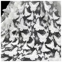 Dernière Nouveauté : Tissu de Robe de Mariée en Soie de Lait Écologique Brodé de Papillons 3D en Dentelle Blanche et Maille