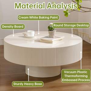 Tavolino <span class=keywords><strong>da</strong></span> Caffè Rotondo Scanalato in Legno Moderno con Altezza Regolabile, Tavolo <span class=keywords><strong>da</strong></span> Tè Durevole per Arredamento Casa in Offerta Scontata - Product Image 5