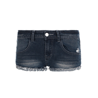 Shorts en jean Baddie respirants coupe droite taille basse style streetwear d'été déchirés délavage clair impression numérique 400g