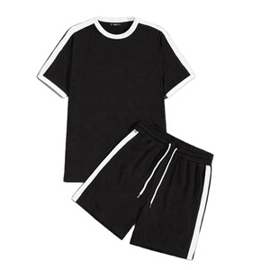 Ropa de verano para hombre, camiseta lisa en blanco con pantalones cortos, chándal de dos piezas con tira lateral de contraste, conjunto deportivo informal de 2 piezas, 2021 - Product Image 1