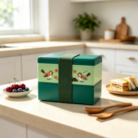 Boîte à bento en plastique à 2 étages avec motif personnalisé, réutilisable, portable, compatible micro-ondes, pour pique-nique, bureau, école, voyage