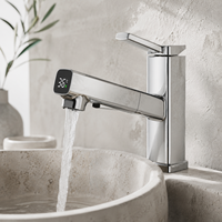 Robinet de lavabo en laiton intelligent à poignée unique avec douchette extractible, affichage numérique LED de la température, eau chaude et froide, vente en gros