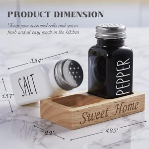 Ensemble de salières et poivrières avec support, salière en <span class=keywords><strong>verre</strong></span> avec support en bois pour comptoir de cuisine ou table - Noir et blanc - Product Image 6