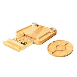 Ensemble plateau à fromage en bambou avec couverts, plateau rond, planche à découper pour pique-nique, service de fruits et charcuterie - Product Image 5