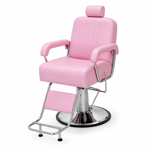 Pink Leather Hydraulic Barber <b>Chair</b> <b>Reclining</b> Salon <b>Chair</b> with Footrest Electroplated Metal for Hairdressing Beauty Salon - Product Image 1
