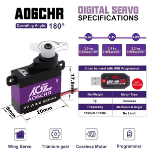 Moteur sans noyau A06CHR 8mm 0.052sec à couple élevé 3KG programmable pour mini-avion RC - Product Image 3