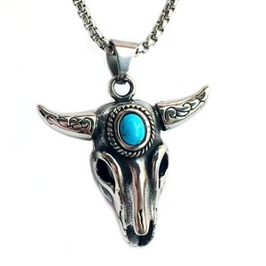 Collar yunnique con colgante de cabeza de toro de acero inoxidable con incrustaciones de turquesa para hombre, joyería de regalo - Product Image 5