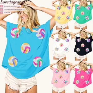 Loveda Neues Sommer-T-Shirt kundenspezifische mehrfarbige Baseball-Sequin patched Stickerei Spieltag T-Shirts für Damen sportlicher Pullover