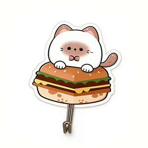 Kundenspezifisch Bedruckter Langlebiger Kunststoffhaken mit Transparentem Cartoon-Katzen-Burger-Design für Heim- und Bürodekoration & Geschäftsgeschenke - Product Image 1