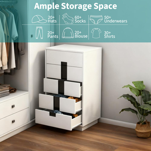 Cassettiera in legno bianco personalizzato comodino mobile per camera da letto soggiorno con 5 cassetti - Product Image 3