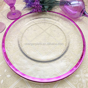Platos de Cristal para Servir con Borde Metálico en Dorado/Plateado/Morado/Verde para Eventos, Bodas, Navidad - Product Image 6