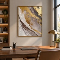 Peinture murale abstraite moderne en acrylique peinte à la main sur toile, or et gris, encadrée, pour salon, chambre et bureau de luxe