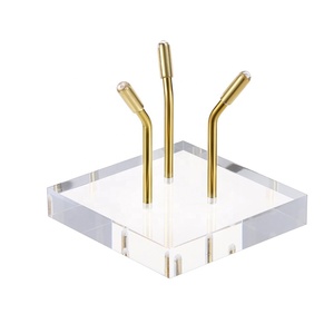 Vàng kim loại cánh tay rõ ràng Acrylic khoáng sản khối hiển thị đứng giá vẽ với cơ sở - Product Image 1
