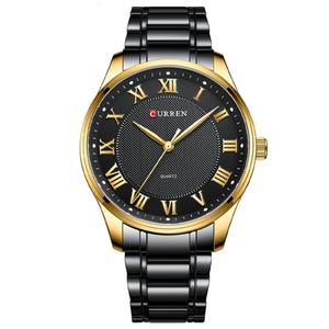 Montre à quartz tendance 8409 avec logo personnalisé, bracelet en alliage d'acier inoxydable pour homme, montre-bracelet minimaliste décontractée et professionnelle à aiguilles - Product Image 4
