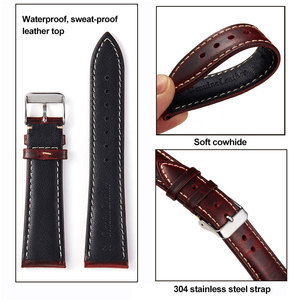 Bracelet de montre intelligente en cuir véritable souple, vente en gros d'usine, 18-24 mm, boucle à ardillon en cire huileuse brillante, <span class=keywords><strong>5</strong></span> couleurs pour <span class=keywords><strong>5</strong></span>/6/7 - Product Image 2