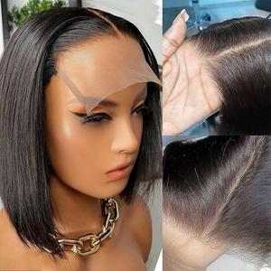 Perruques <span class=keywords><strong>Bob</strong></span> Courtes HD 4x4 en Cheveux Brésiliens Vierges Remy Double Drawn Noir Naturel 12A, Lace Front Transparente, Lisses et Ondulées, Densité 180% - Product Image 2