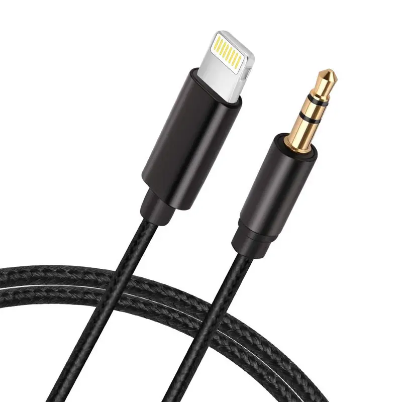 High quality nylon aux cable for Light ning to 3.5mm jack Aux Cable for iPhone Headphone Home / Car Stereo Speaker 1M