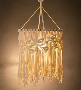 <span class=keywords><strong>Abat</strong></span>-<span class=keywords><strong>jour</strong></span> en macramé fait main avec <span class=keywords><strong>franges</strong></span> et pompons, style bohème décoratif - Product Image 4