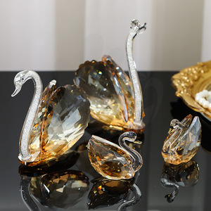 <b>Crystal</b> Glass Swan Figurine Champagne Color Cut Glass Home Decoration Gift - Product Image 4