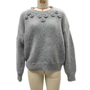 Suéter Cálido Gris 2026, Jersey de Punto Hecho a Mano con Flores de Perlas Bordadas, Cuello Redondo, Ropa de Punto para Mujer, Suéteres Bordados - Product Image 2