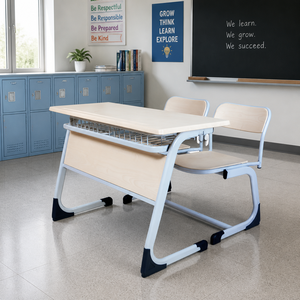 Ensemble pupitre et chaise double pour salle de classe avec crochets robustes pour livres, hauteur d'assise 450 mm, pour projets d'appel d'offres scolaire - Product Image 1