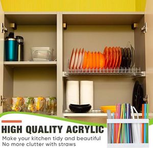 Acrylic Straw Holder with Double Sided Adhesive Tape Reusable Tumbler Straw Organizer Storage <b>Container</b> for Counter Cabinet - Product Image 5