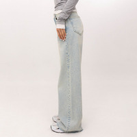 Fabricant de jeans : Jeans personnalisés pour femmes, style Y2K Streetwear, respirants, pour l'été, coupe sombre, taille haute, jambe large, baggy, en denim