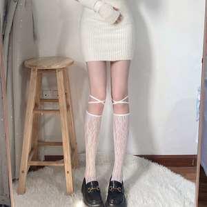 Cross-Leg Lace Stockings Women Ultra-Thin 0D Solid Color <b>Polyester</b> Summer Spring Autumn Knee-High <b>Socks</b> - Product Image 4