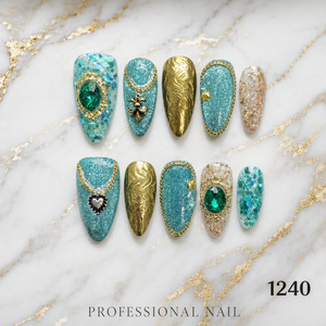 Faux ongles artisanaux en amande à presser, avec paillettes et strass, couvrance totale, réutilisables, avec colle pour nail art - Product Image 4