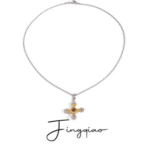 Collier Yueli en or 18 carats, acier inoxydable, pendentif œil de tigre, design géométrique, bijou cadeau - Product Image 1