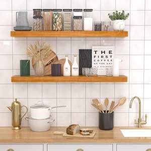 أرفف عائمة متعددة الوظائف صديقة للبيئة من الخشب الطبيعي الصلب بتصميم عصري، مقاس 36 بوصة، مع دعامات فردية غير مرئية للتخزين على الحائط في غرفة المعيشة - Product Image 5