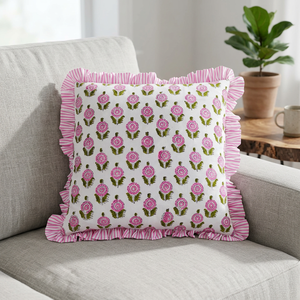 2026 Handmade Modern Square Home Bohemian Cotton Frill Cushion Cover Indian Block Print Floral Luxury Raffle Ruffled Pillow - Product Image 2