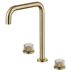 Grifo de lavabo de tres orificios giratorio de cobre cepillado dorado, con doble manija y base de <span class=keywords><strong>roca</strong></span>, juego de tres piezas <span class=keywords><strong>para</strong></span> <span class=keywords><strong>baño</strong></span> - Product Image 5