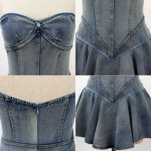 Robe Courte en Jean Vintage sans Bretelles pour Femme, Style <span class=keywords><strong>Corset</strong></span> Décontracté avec Jupe Évasée, Tenue de Soirée - Product Image 5
