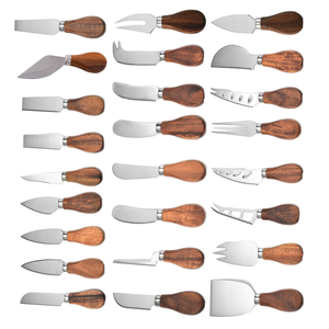 Couteau à fromage en acier inoxydable avec manche en bois d'acacia, fourchette à fromage plate étroite, petite spatule, écologique, compatible lave-vaisselle - Product Image 2