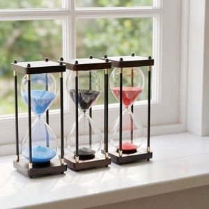 Modern Metal <b>Frame</b> Hourglass with Wooden Base Decorative Sand Timer for Living Room Office Desk - Product Image 5