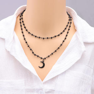 Women's Black Moon Pendant Layered Choker <b>Necklace</b> Zinc Alloy Party Jewelry Geometric Design Yiwu Origin - Product Image 1