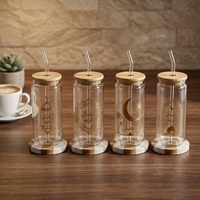 Vente en gros de gobelets en verre à thème Eid Mubarak Ramadan, imprimés avec une lune dorée, une mosquée et une lanterne en forme de palmier