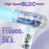 Sèche-cheveux ionique à haute vitesse avec écran LCD numérique, 110000 tr/min, mini sèche-cheveux ionique négatif à séchage rapide pour usage domestique