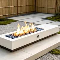 Brasero à gaz pour patio extérieur, table de feu rectangulaire longue blanche au propane pour chauffage extérieur et ambiance nocturne chaleureuse