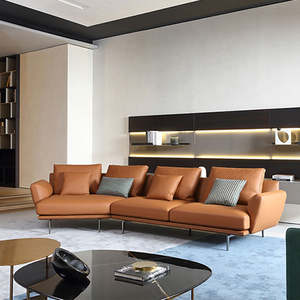 Conjunto de Muebles de Sala de Estar Modernos y Lujosos de Estilo Europeo, Sofá <span class=keywords><strong>Chaise</strong></span> <span class=keywords><strong>Longue</strong></span> Combinado de Cuero y Microfibra para el Hogar u Hotel - Product Image 3